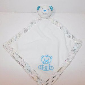 White Blue Teddy Bear Rainbow Sparkles Security Blanket Plush Baby Lovey nunu